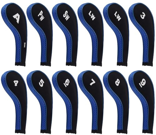 Andux 12pcs/Set Golf Iron Wedge Club Head Covers RH with Zipper Black/blue