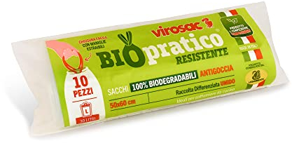 Virosac - Sacchetti biodegradabili 50x60, Con Maniglie, 10 pezzi per rotolo Estraibili,