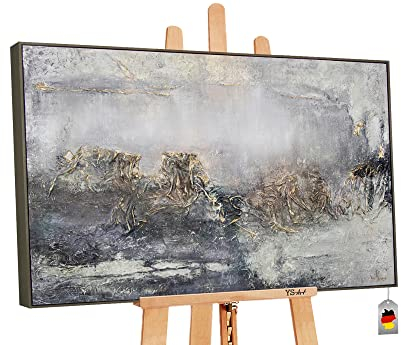 YS-Art Abstrakt Acryl Gemälde auf Leinwand mit Rahmen Trugschein handgemalt Wandbilder Wohnzimmer modern Wohndekor Landschaft Bilder Büro echte Kunst 140x100 cm