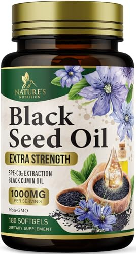 Black Cumin Seed Oil Capsules 1000mg per Serving - Premium Nigella Sativa Blackseed, Pure Natural Black Seed Oil & Antioxidant for Skin & Immune Support - Bottled in USA Supplement - 180 Softgels