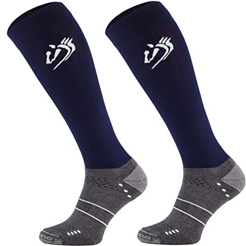 TODO Comodo Reitsocken STJMT | Reitstrümpfe Reiter Kniestrümpfe | Atmungsaktive Socken | Reitbekleidung bequem und stilvoll (STJMT 18 - Navy Horse, 39-42)