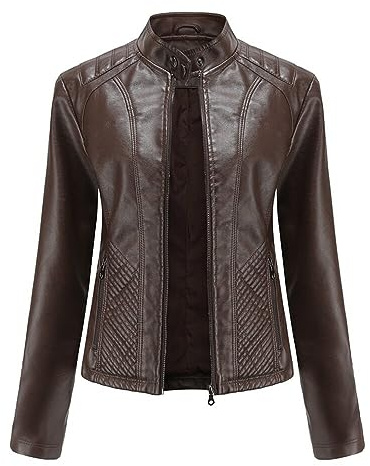 YFFUSHI Giacca da motociclista da donna in finta pelle da donna Cappotto slim fit corto in PU..