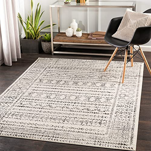 Livabliss Tokyo Geometric Rug - Scandi Area Rugs Living Room 150x213 cm, Dining, Kitchen - Neutral, Abstract Patterned Rugs, Boho Style, Easy Care Pile - Large Rug, Ivory, Grey and Black
