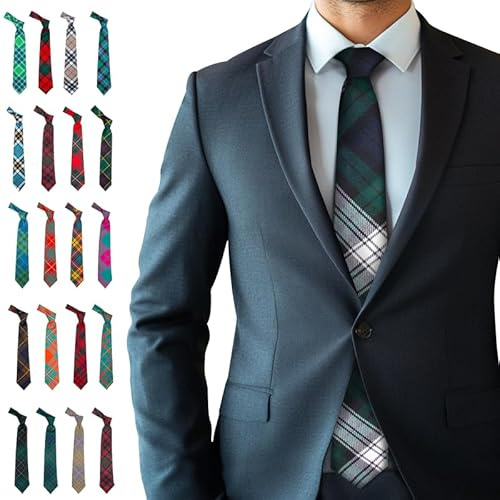 BRAW CLANS TARTANS Cravatte scozzesi da uomo realizzate in Scozia - 100% lana - Cravatte da uomo larghe 8 cm - cravatta formale da uomo - Regalo per festa del papà, matrimonio, Natale, Abito Nero
