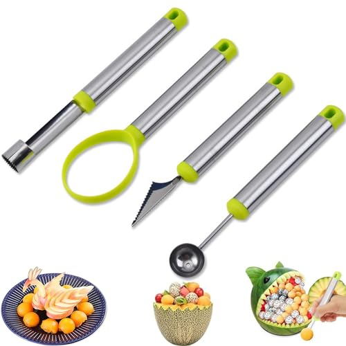 4 pezzi Frutta Coltello da Intaglio, Coltello per Intaglio Frutta, Scavino per Frutta, Acciaio Inossidabile Coltello per Melone, Melon Baller Scoop Carving Set, Multi purpose, per Home, Restaurant
