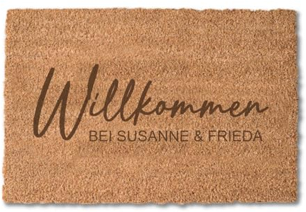 4youDesign Fußmatte Kokos 60 x 40 Personalisiert mit 2 Namen – Motiv Willkommen – 100% natürliche Kokosfaser – Rückseite rutschfestes Vinyl – Matte Indoor – Kokosfußmatte für die Haustür