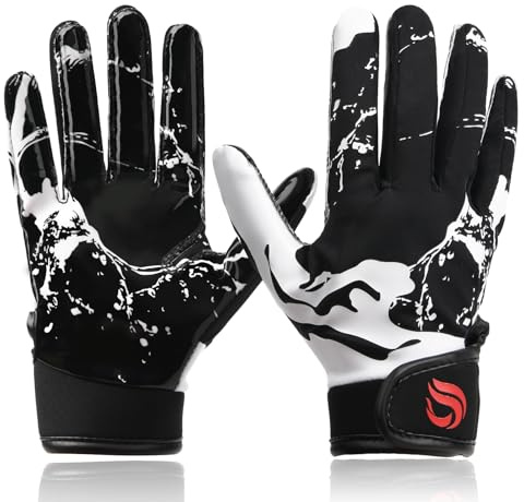 Goporoy Youth Football Gloves for Kids Excellent Grip Football Receiver Gloves, ICY Black Youth M/L