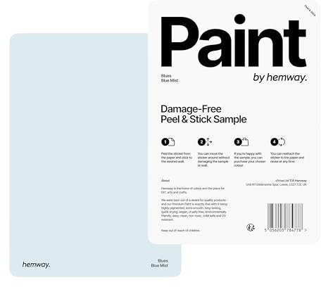 Hemway - Peel & Stick Sample for Our Chalk Based Furniture Matt Paint - Blue Mist | A5 Damage-Free, Accurate Colour Swatch | Test Our Chalky Matt Shabby Chic Finishes for Interior Decor