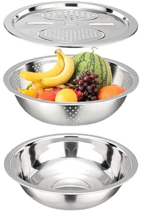 Grattugia multifunzione da cucina in acciaio inox con set di lavabo, set di ciotole scolapasta in acciaio inox per grattugia per formaggio, taglia verdure, con ciotola e scolapiatti