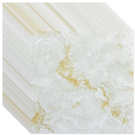 40 Pcs Self Adhesive Floor Tiles, 30 x 30 cm Peel and Stick Floor Tiles, Light Yellow Stick On Floor Tiles Waterproof, PVC Vinyl Floor Tiles Bathroom Kitchen Living Room Office