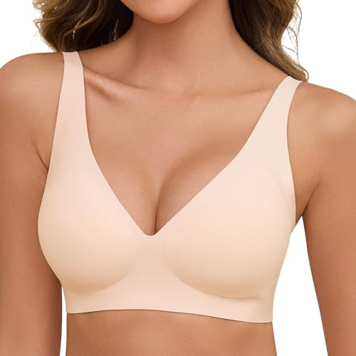 Nadeer Soutiens-Gorge Femme sans Armature Soutiens Gorge Classiques Bralette sans Coutures Push up Confort Brassière avec Coussinets Invisible(Beige,S)
