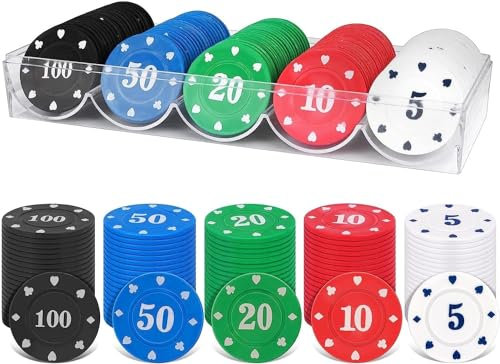 MINISOISO 100 Stück Pokerchips, Casino Poker Chips, Spielchips Wertmarken Karten Poker Chips Roulette Spiel Bingo Chips mit Wert Blackjack Set für Counting Marker Casino Pokerset