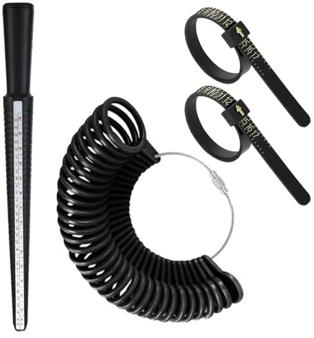 Conjunto de 4 Piezas Medidor de Anillos Profesional - Herramienta de Medición de Tamaño de Dedo para Anillos - Guía de Tallas EU, US, UK - Medición Precisa de Dedos para Joyeros y Particulares