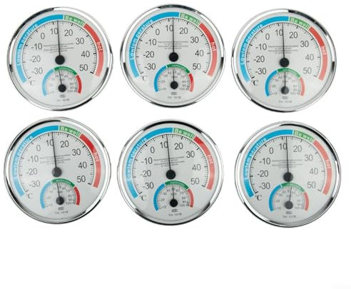 URPIZY Termoigrometro analogico per controllo della temperatura interna interna esterna e di umidità per cucina, cantina, bagno, camera da letto, sauna, terrario, da -30 °C a 50 °C (6 pezzi)