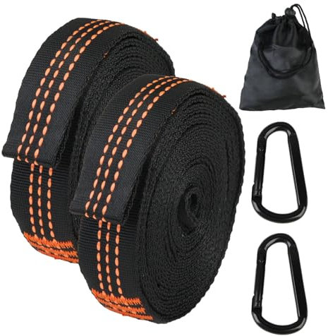 unillea Juego de cuerdas para hamaca de 2 piezas, correas de suspensión para hamaca con 2 mosquetones, ajustables, longitud de 2 metros, capacidad máxima 300 kg, ideal para camping, actividades al