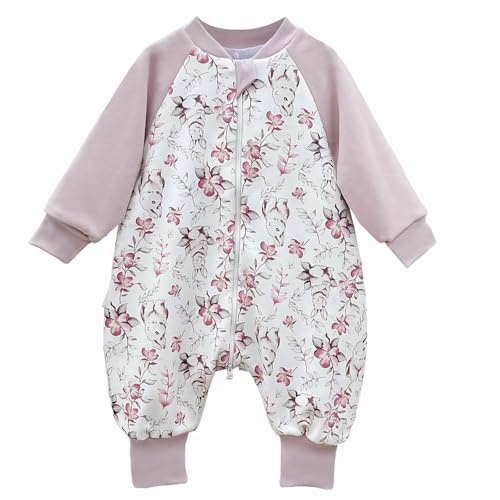 WTYbaby Sacco nanna con piedi, 1,5 Tog, in pile caldo, a maniche lunghe, per tutto l'anno, per ragazzi e ragazze, altezza 80-90 cm, viola