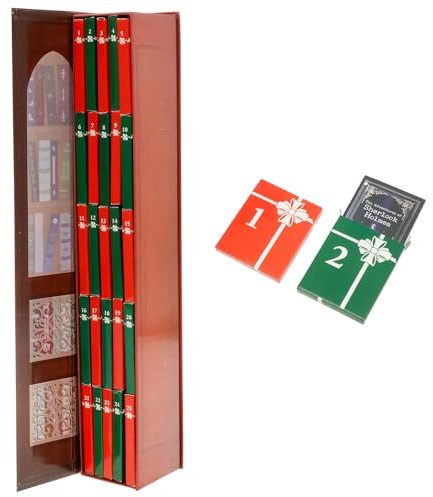 Mini Book Ornament Advent Calendar 2026,Mini Book Ornament Advent,Small Bookshelf Miniature Library Holiday Decorations,Literature Lovers Gifts Calendar,with 25 Gift,Christmas(Red)