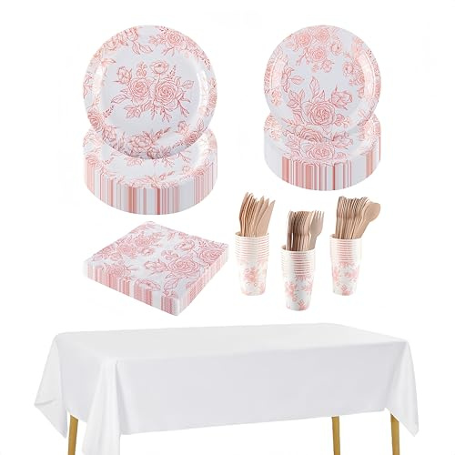 CEILIWEN Set da tavola di carta per 30 ospiti, con piatti, tazze, tovaglioli, posate e tovaglie, per un elegante tè pomeridiano, matrimonio, compleanno, 212 pezzi, arancione