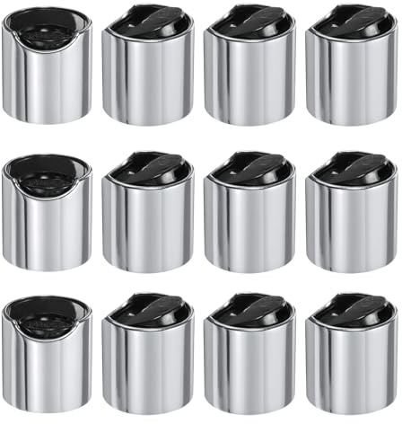 sourcing map 12 tappi superiori a disco in plastica alluminizzata, 28/410, tappi di ricambio durevoli per bottiglie da spremere, bottiglie ricaricabili, plastica, vuoti, shampoo, argento nero
