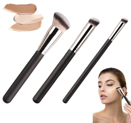 Libenxue Makeup Brushes Set, 3 Pcs Foundation & Concealer Brushes, Base Makeup Brush Set for Liquid, Cream, Powder