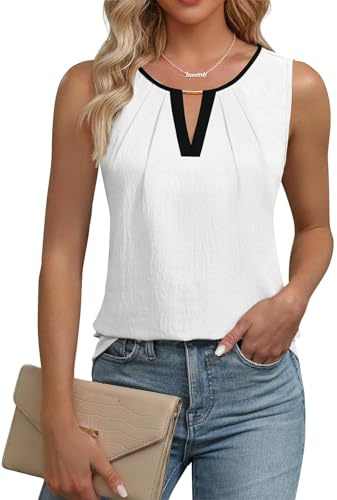 Cuptacc Camisa Mujer sin Mangas Cuello Redondo Blusa Mujer Verano Casual Color Sólido Básicas Tirantes Túnica Blanco Negro, Large L 42-44