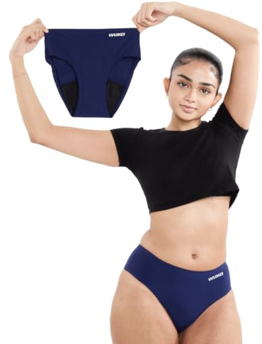 WUKA Teen Stretch Midi Brief Period Pants Heavy Flow Navy | Reusable teen period pants for heavy flow with seamless midi brief fit, leakproof comfort and 3-size stretch