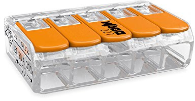 25 Stück klein WAGO Terminal Block 5 Leiter mit Hebel 0,2–4 mm² Transparent Design, 221 415