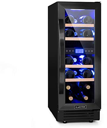 KLARSTEIN Cave a Vin Encastrable, Caves à Vin de 53L avec une Porte en Verre, Cave a Vins à Double Zone, Bar Intérieur/Extérieur, Frigo Vin, Cave a Vin de Vieillissement, Cave à Vin 17 Bouteilles