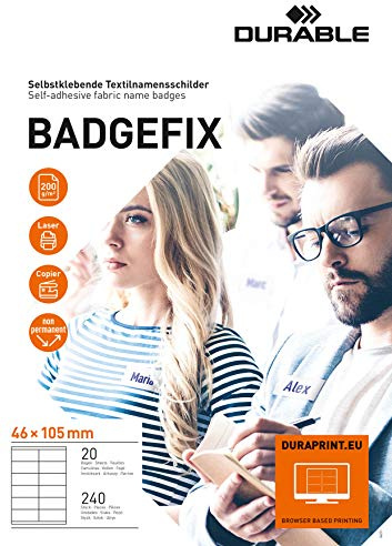 Durable 836302 självhäftande namnskylt Badgefix, 46 x 105 mm, 240 st, vit