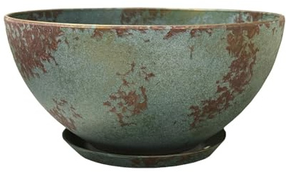 Classic Home and Garden Rosie Moderner Übertopf mit Drainage, Moderne Pflanzschalen – Flache runde Vasen für kleine Pflanzen – vielseitige Töpfe für drinnen und draußen (25,4 cm, Patina-Kupfer)