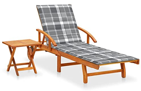 vidaXL Akazienholz Massiv Sonnenliege mit Tisch Auflage 2 Rädern Gartenliege Holzliege Gartenmöbel Relaxliege Liege Strandliege Liegestuhl