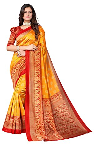 TreegoArt Fashion Art Silk Occasion Wear Prnited Saree pour femmes avec une pièce de chemisier non cousue -(MINALI MUSTARD)