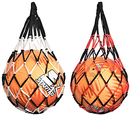 Helweet Basketballnetz Tasche, Tragbare Ballnetz 1 Ball, Robustes Ballnetz, Fußball Netztasche, Basketballnetztasche für Basketball, Volleyball, Fußball, 2 Stück (Schwarz Rot + Schwarz Weiß)
