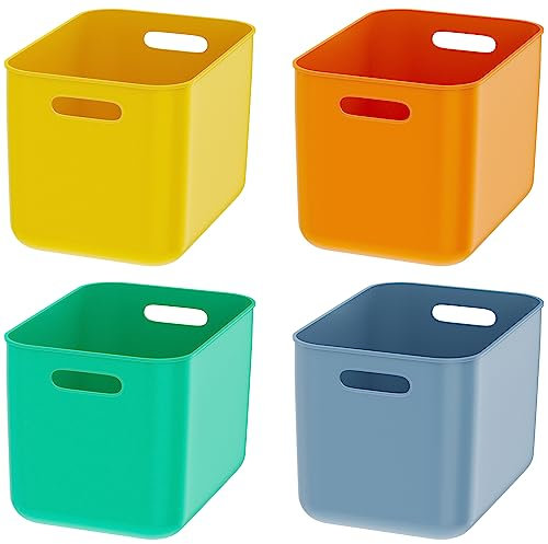OWill 4-Pack 22L Plastic Storage Bins and Baskets for Efficient Home Classroom Organization – Multiple Colors containers for Kitchen, Cupboard Box, Bathroom Organizer on Shelves and Tubs