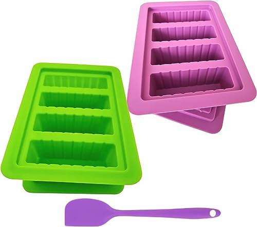 Stampi per burro in silicone, confezione da 2 pezzi, con spatola in silicone, contenitore con coperchio, 4 forme a bastoncino per fare burro, candele, biscotti, rotondi