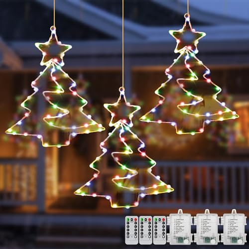 YeahBoom LED Weihnachtsstern Beleuchtung,3 Stück Leuchtstern Weihnachten Led Stern Weihnachtsdeko Fenster mit 55 Farbig Leds Batteriebetrieben Weihnachtsbeleuchtung Fenster für Party Weihnachtsdeko