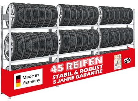 PROREGAL Étagère à pneus Tire Pro Made in Germany | 200x390x43cm | 3 Niveaux | Capacité 900kg | 18 pneus par Niveau | Galvanisé | Porte-Pneu, Rayonnage, Stockage, Rangement de pneus | Atelier Garage