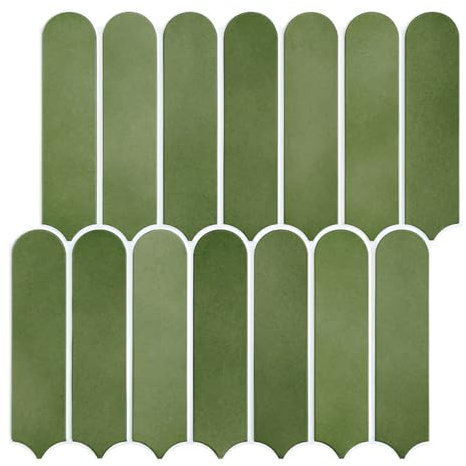 Commomy 10 Pcs Green 3D Stick on Tiles,11'8 x 11'8 Matte UrltraLight PVC Long Fish Scale Self Adhesive Tile Stickers for Kitchen Backsplash, Bathroom, Living Room, Bedroom, RV