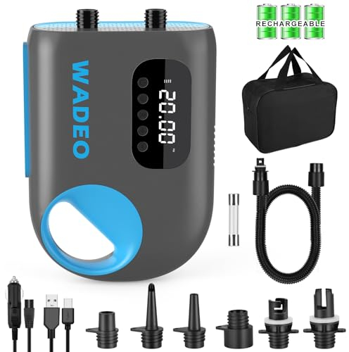 WADEO SUP Pumpe Elektrisch Akku 18000mAh, 20 PSI Hochdruck Elektrische SUP Luftpumpe mit LED-Licht, 110 V AC/12 V DC Schnellladung, Auto-Off für Stand Up Paddle Boards, Boote, Kajaks, Zelt, Matratze