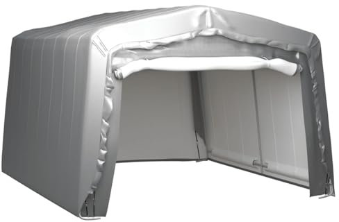 Keyroto Tenda da magazzino, tenda per campeggio, garage, tenda per attrezzi, 370 x 370 cm, in acciaio grigio