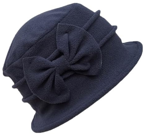 TMTGTS Bowler Hut 1 Stück Damen Glockenhut mit Schleife Klassisch KirchenhutVintage Eimer Hut Stil der 1920er Jahre Filzmütze Elegant Fischerhüte Winter Kuppel Glockenhut für Frauen Kleid Hüte(blau)
