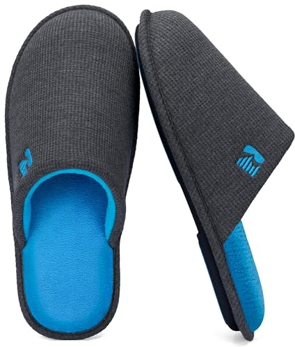 RockDove Men's Two-Tone Waffle Knit Scuff Slipper | Memory Foam Comfort, Breathable Waffle Knit, Non-Slip Rubber Sole, Lightweight Scuff, Machine Washable, Gift Ready, Indoor