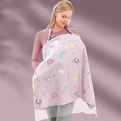 Stilltuch für Unterwegs, Stillschal Baumwolle Stillschürze Mehrzweck Stillcover, Breastfeeding Cover Stilltuch Musselin Stilltücher & -Schals Nursing Cover for Breastfeeding (Rosa Elefantenmuster)