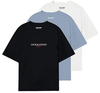 JACK & JONES Tee 3pk Jorbillyburg Lot de 3 t-Shirts SS CN MP FST, Noir, Hommes