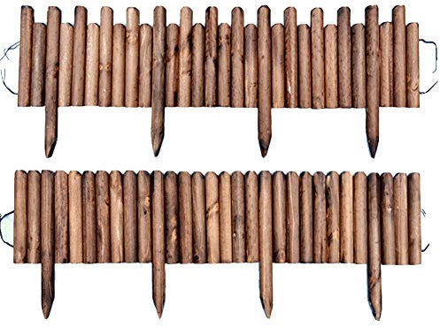 Bordure de jardin en bois pour parterres de fleurs, pelouses, chemins, facile à installer, design en rouleau de bûches à pointes résistant à la corrosion, palissade extérieure en bois (20 x 25 x 120
