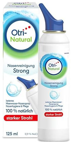OtriNatural Nasenreinigung Strong, Nasenspülung, 100 % natürlich, Meerwasser Nasenspray, reinigt & spült Nasenhöhlen, Nasenspray, aus der Otriven-Familie, 0,9 % Natriumchlorid, 125 ml