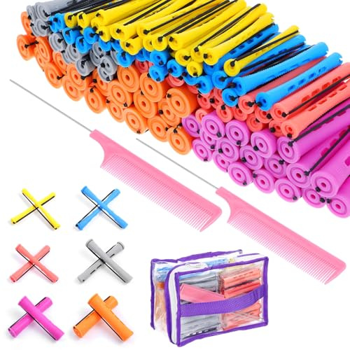 120 Pcs Hair Perm Rods Kit,6 Sizes Plastic Cold Perm Rollers,Heatless Perming Rods Curling Rod with Tip Tail Comb for Long Short Straight Curly Natural Hair DIY Styling Tools