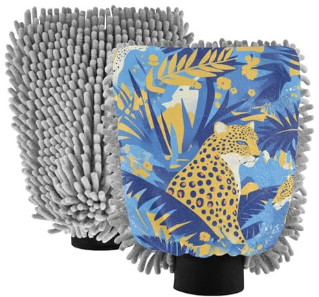 Yoogain Tropiska löv gul leopard mikrofiber tvättvante repfria bilar tvättvante rengöringsvantar