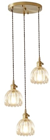 Decorations Plafonnier Suspendu en cuivre pour îlot de Cuisine, luminaire Suspendu en grappe, en Verre à Corde Suspendue réglable, luminaire de Salle à Manger, plafonnier pour Couloir de Foyer