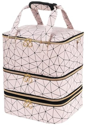 Nail Polish Organizer, with 3 Layers Holds, 84 Bottles & Nail Lamp, 3 Layers PU Leather Nail Supplies Storage Organizer Bag, Large Shoulder Strap Nail Polish Holder Travel Carrying Case (C)